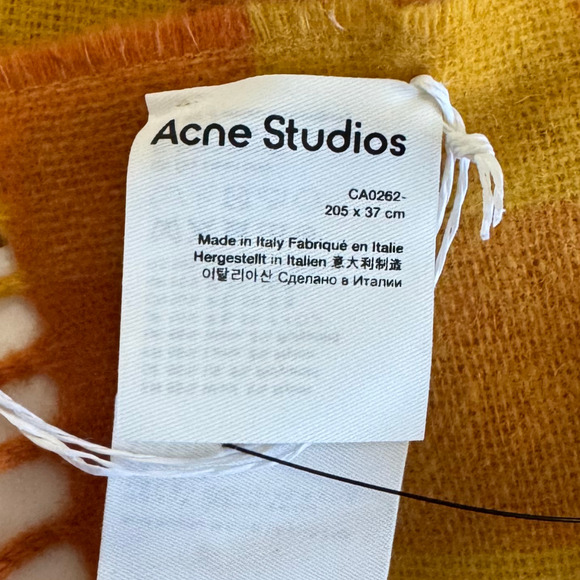 NWT $420 Acne Studios Veda Checked Wool Big Logo Scarf 80"x37" Orange Purple - Picture 12 of 13